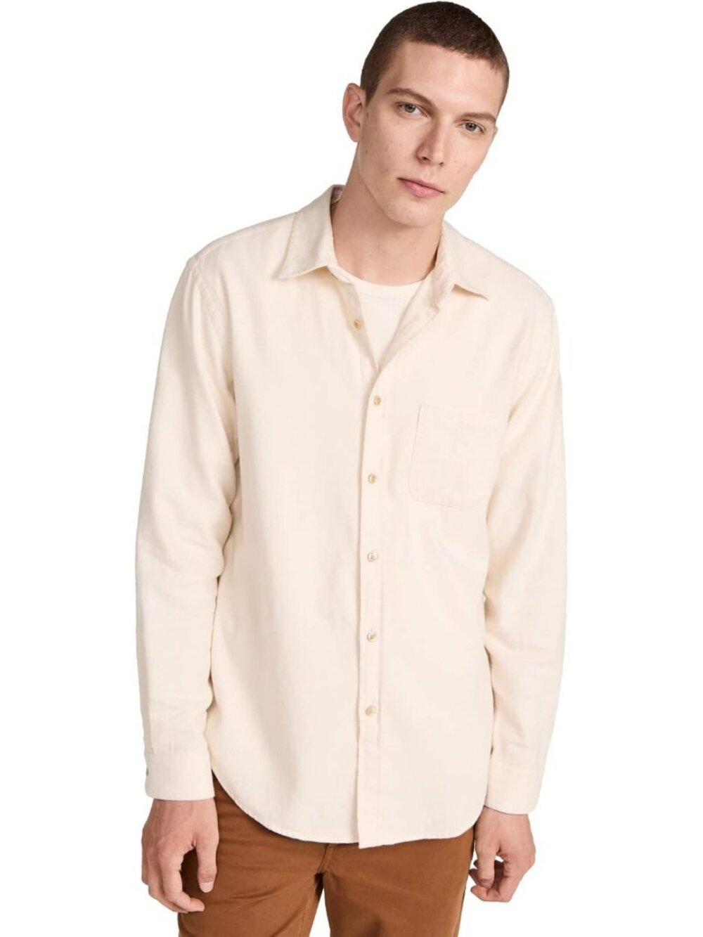 Cozy Ecru Flannel Button Down Shirt for Men | Stylish Casual Wear, Soft Fabric